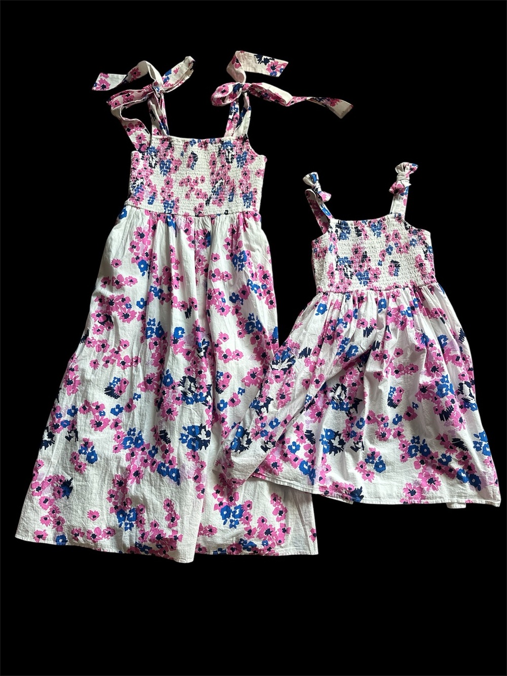 Mother and Girls' Pink & Blue Floral Smocked Sundress - Picture 1 of 5